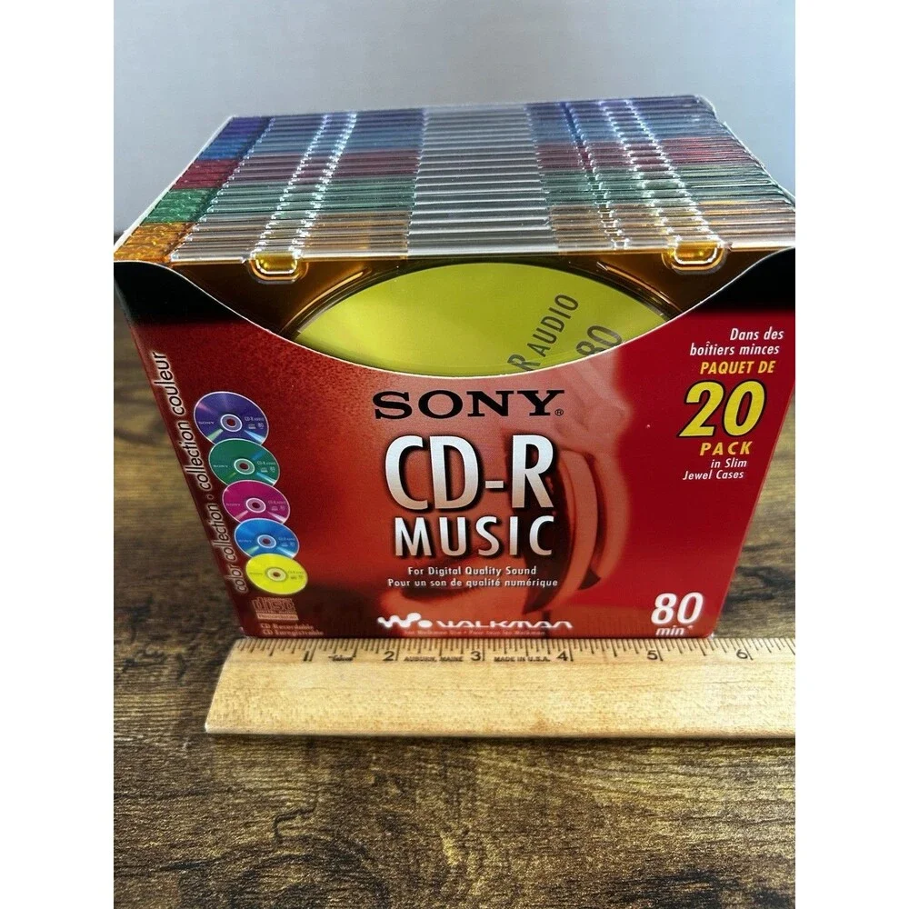 New Sony CD-R Music CDs 20 Pk Slim Multi Color Cases 80 Min 20CRM80LX2 Open Box